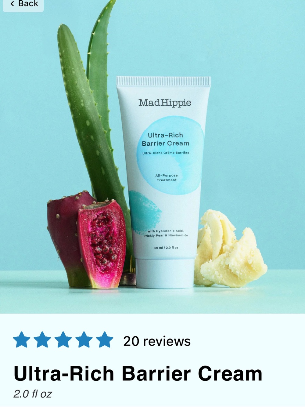 MadHippie Ultra-Rich Barrier Cream — White Tube with Light Blue Accents